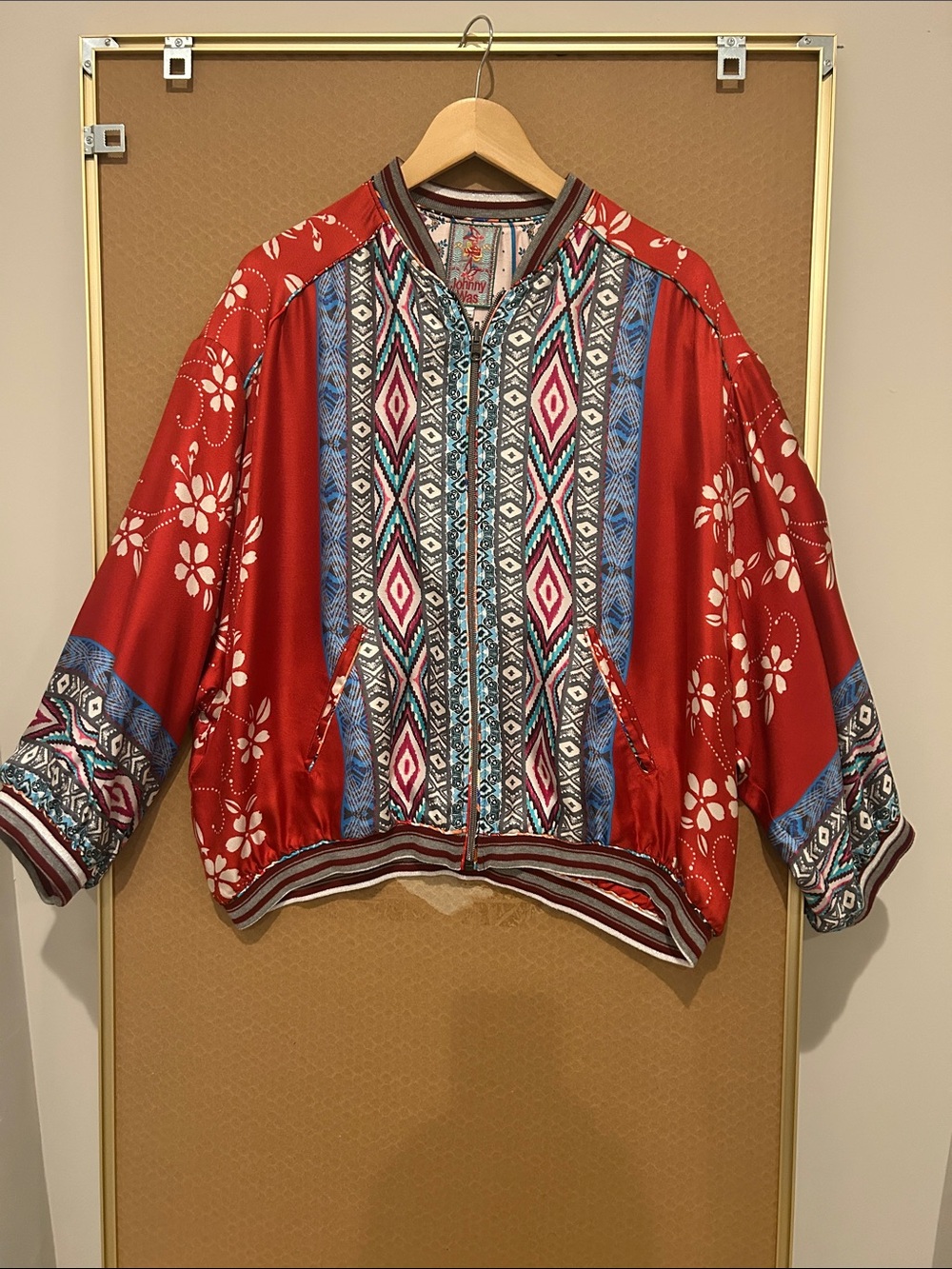 Johnny Was Red Multicolor Patterned Reversible Jacket